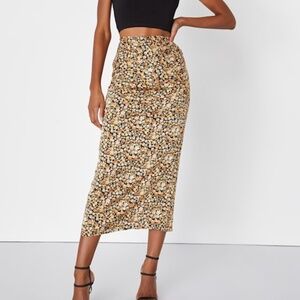 Lulus Elevated Choice Black Floral Print Satin Midi Skirt - Size S